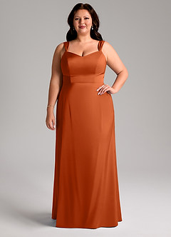 Azazie Denice Robes de demoiselle d'honneur Robe Fourreau en Satin extensible Plissée Orange Brûlée image8
