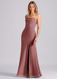 Azazie Grata 신부 들러리 드레스 인어 주름진 쉬폰 바닥 길이 드레스 image5