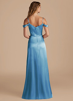 Azazie Ocean Robes de demoiselle d'honneur Robe Trapèze en Satiné métallisé Épaule décolletée Acier Bleuté image2