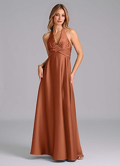 Azazie Tessie Bridesmaid Dresses Cedar Rose A-Line Pleated Stretch Satin Dress image6
