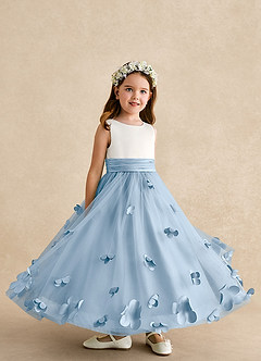 Azazie Vi Flower Girl Dresses Powder Blue A-Line Sleeveless Tulle Dress image8