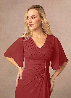 Azazie Carson Mother of the Bride Dresses Rust A-Line V-Neck Lace Chiffon Dress image4