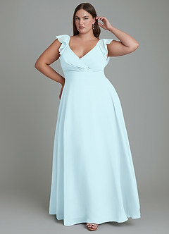 Azazie Leilani Bridesmaid Dresses Cloud Blue A-Line Pleated Chiffon Dress image7