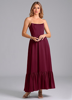Azazie Leilana Bridesmaid Dresses Mulberry A-Line Corset Stretch Satin Dress image1
