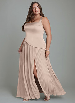 Azazie Stephanie Vestidos de damas de honor Vestido Rosa Inglesa de Satén Elástico de Línea A con Plisado image11