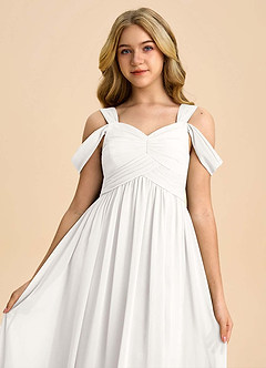 Azazie Lianne Junior White A-Line Off the Shoulder Chiffon Dress image4