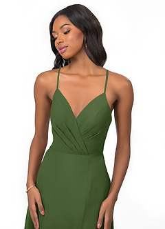 Azazie Everleigh Bridesmaid Dresses Olive A-Line Sweetheart Pleated Chiffon Dress image7