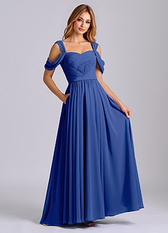 Azazie Koa Brudtärnklänningar Klä av A-Linje i Chiffong Av axeln Kungsblå image4