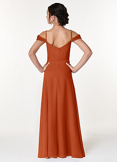 Azazie Alivia Junior Burnt Orange A-Line Off the Shoulder Chiffon Dress image2
