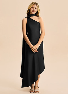 Azazie Briony Junior Etui Plissee Stretch-Satin Kleid Schwarz image7