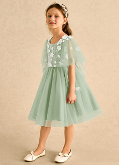 Azazie Mollie Vestidos de florista Vestido Dusty Sage de Tule de Linha A com Renda image5