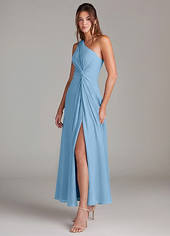 Azazie Brooke Jurken voor bruidsmeisjes Jurk van Chiffon met A-Lijn One-Shoulder Staal Blauw image3