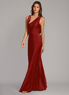 Azazie Cheryl Bridesmaid Dresses Pomegranate Mermaid Stretch Satin Dress image3