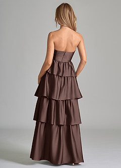 Azazie Faye Bridesmaid Dresses Ganache A-Line Ruched Stretch Satin Dress image7