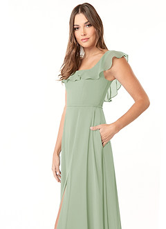 Azazie Jinny Bridesmaid Dresses Dusty Sage A-Line Square Neckline Ruched Chiffon Dress image5