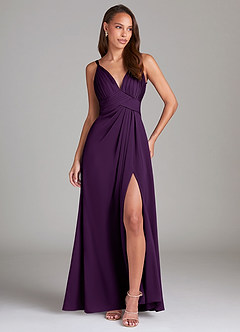Azazie Maren Allure Bridesmaid Dresses Grape A-Line Lace Stretch Satin Dress image3