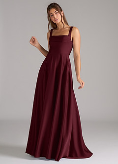 Azazie Shaude Bridesmaid Dresses Cabernet A-Line Pleated Stretch Satin Dress image5