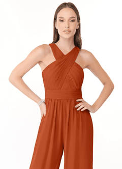 Azazie Berdie Vestidos de damas de honor Naranja Quemada de Gasa de Mono con Halter image5