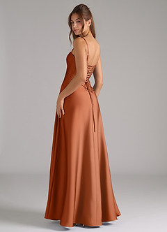Azazie Valentine Bridesmaid Dresses Copper A-Line Corset Stretch Satin Dress image2