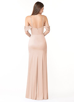 Azazie Amyra Vestidos de damas de honor Vestido de Rosa Rubor de Satén Elástico de Corte Recto Convertible con Vestidos sin tirantes image3