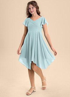 Azazie Janeaurelia Junior Mist A-Line Pleated Chiffon Dress image3