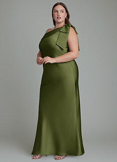 Azazie Yuanna Bridesmaid Dresses Olive Mermaid One Shoulder Stretch Satin Dress image13