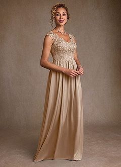 Azazie Amethyst Mother of the Bride Dresses Taupe A-Line Lace Dress image5