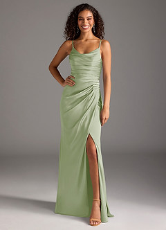 Azazie Deandra Bridesmaid Dresses Dusty Sage Mermaid Pleated Stretch Satin Dress image6
