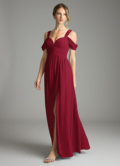 Azazie Lianne Bridesmaid Dresses Burgundy A-Line Off the Shoulder Chiffon Dress image4
