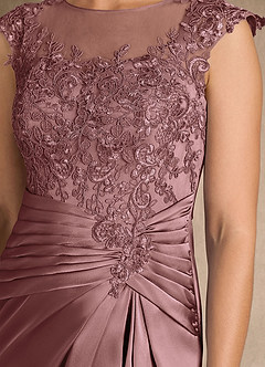 Azazie Santa Barbara Mother of the Bride Dresses Vintage Mauve Sheath Pleated Stretch Satin Dress image9