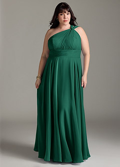 Azazie Charlize Bridesmaid Dresses Emerald A-Line One Shoulder Chiffon Dress image7
