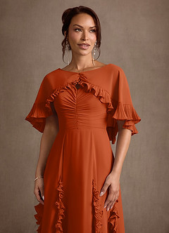 Azazie Darla 신부의 어머니 드레스 A라인 러칭 쉬폰 플로어 기장 드레스 image7