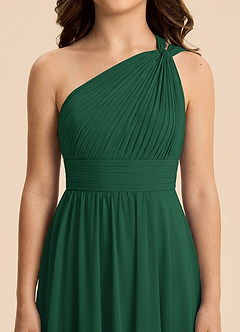 Azazie Skye Junior Vestido Verde Oscuro de Gasa de Corte en A con Plisado image5