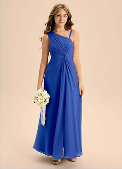 Azazie Brooke Junior Royal Blue A-Line Side Slit Chiffon Dress image1