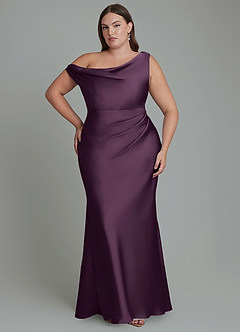 Azazie Emerson Brudtärnklänningar Klänning av Sjöjungfru i Stretch Satin Off the shoulder Plommon image8