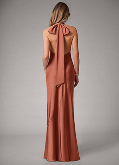 Azazie Velli Bridesmaid Dresses Clay Mermaid Stretch Satin Dress image5