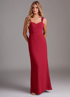 Azazie Denice Bridesmaid Dresses Scarlet Sheath Pleated Chiffon Dress image1