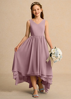 Azazie Kitten Girl Jurken voor bloemenmeisjes A-Lijn Jurk van Chiffon Stoffige Roos image4