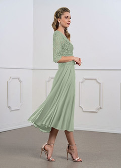 Azazie Myka  Final Sale A-Line Lace Mesh Tea-Length Dress image4