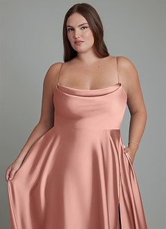 Azazie Elle Bridesmaid Dresses Rosette A-Line Pleated Stretch Satin Dress image10