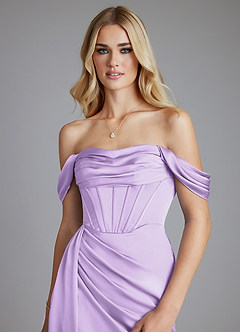 Azazie Amyra Bridesmaid Dresses Lilac Mermaid Off the Shoulder Stretch Satin Convertible Dress image4