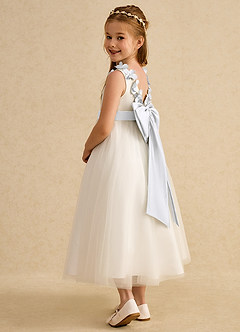 Azazie Lilli Flower Girl Dresses Ivory White A-Line Bow Tulle Dress image4