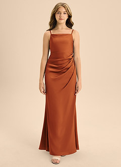 Azazie Renna Junior Cinnamon A-Line Pleated Stretch Satin Dress image6