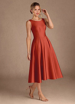 Azazie Fulton Mother of the Bride Dresses Rust A-Line Pleated Stretch Satin Dress image2