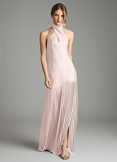 Azazie Nayeli Jurken voor bruidsmeisjes Jurk van Stretch Satijn met A-Lijn Geplooid Blozend Roze image1