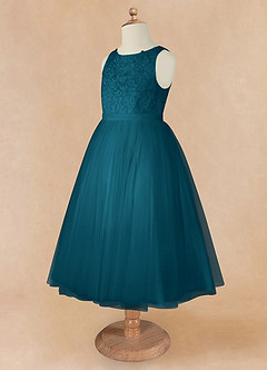 Azazie Calla Flower Girl Dresses Ink Blue Ball-Gown Lace Tulle Dress image9