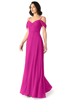 Azazie Tancie Brautjungfernkleider Wandelbar A-Linie Schulterfrei Chiffon Kleid Fuchsia image3