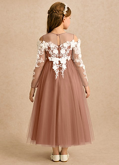 Azazie Lilah Blumenmädchenkleider A-Linie Spitze Tüll Kleid Bronzer image2
