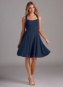 Azazie Vina Bridesmaid Dresses Dark Navy A-Line Lace Chiffon Dress image5