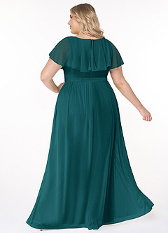 Azazie Jael Bridesmaid Dresses Peacock A-Line V-Neck Mesh Dress image10